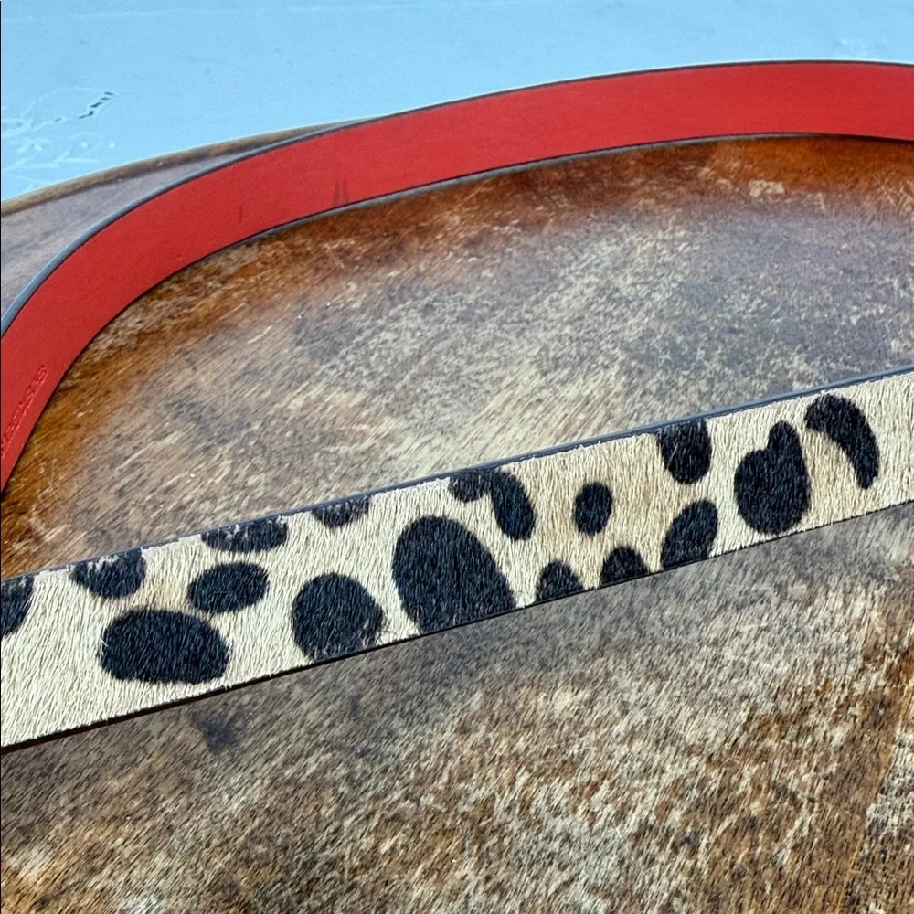 GAP Belt Wm Large Leopard Print Calf Hair Red Faux Leather Interior Thin Animal